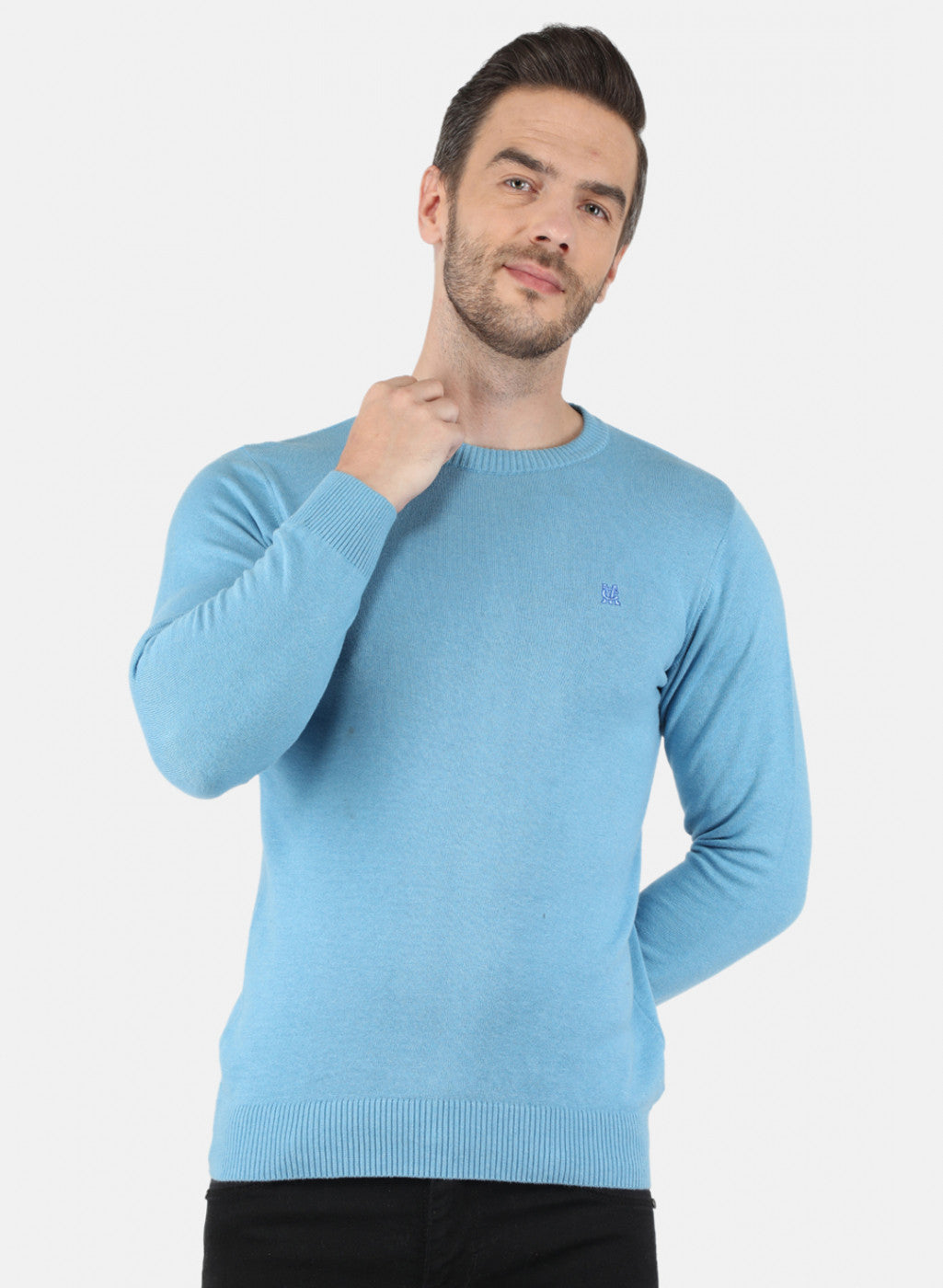 Men Sky Blue Solid Pullover