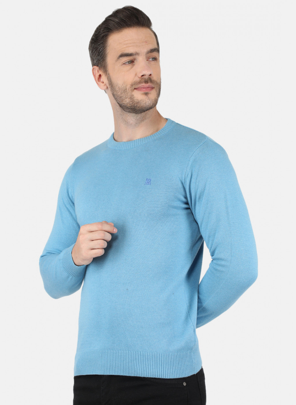 Men Sky Blue Solid Pullover