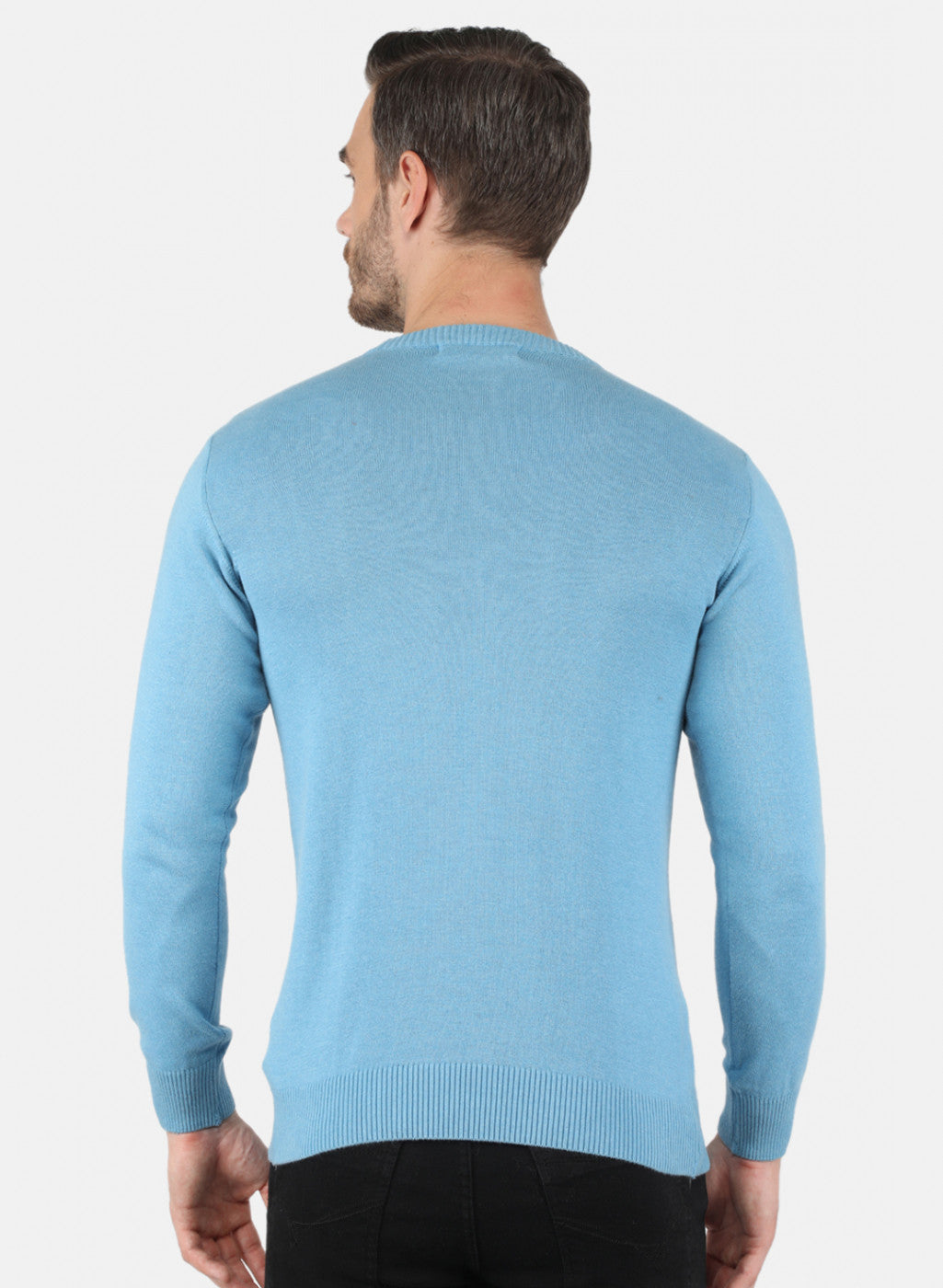 Men Sky Blue Solid Pullover