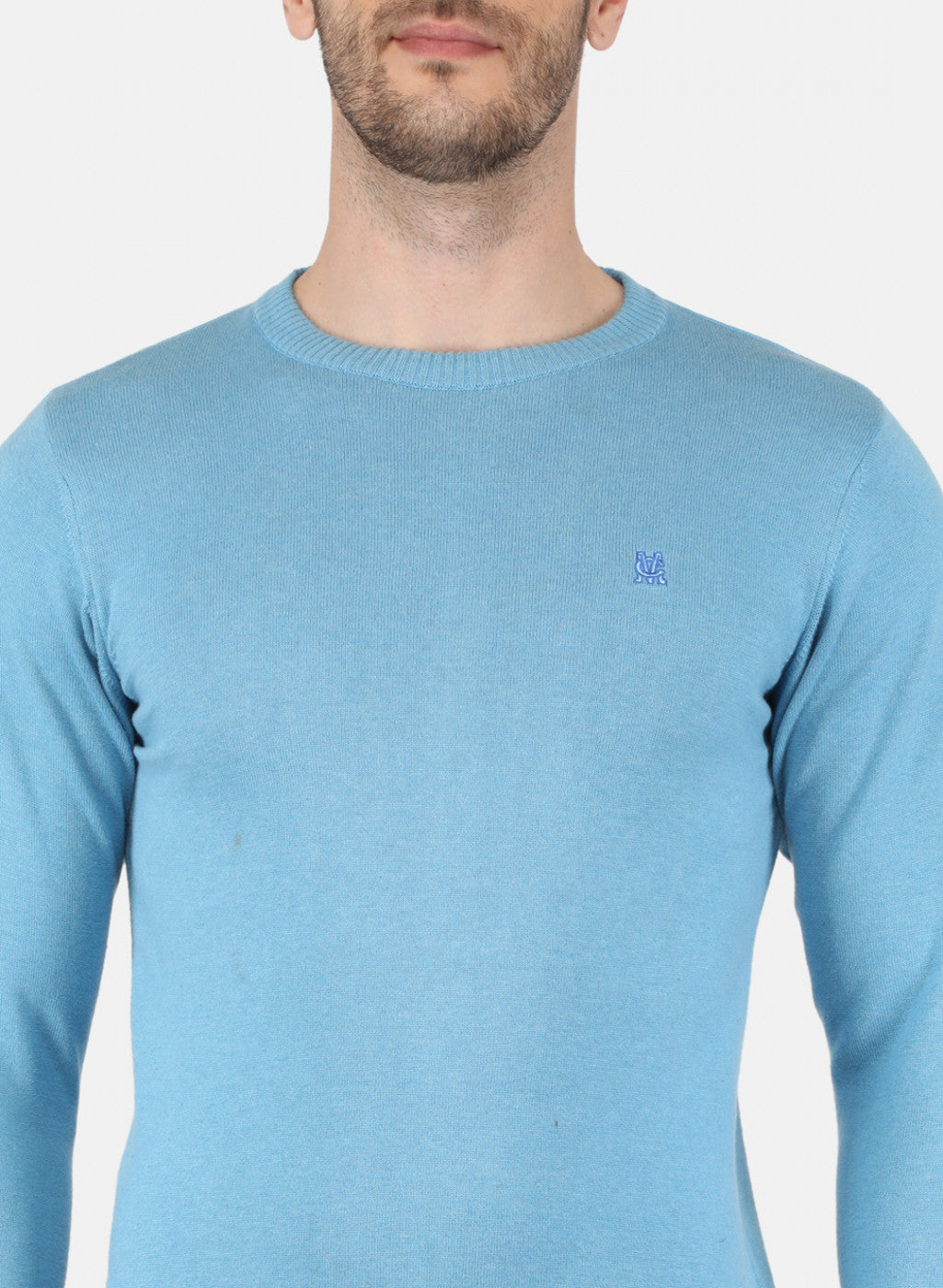 Men Sky Blue Solid Pullover