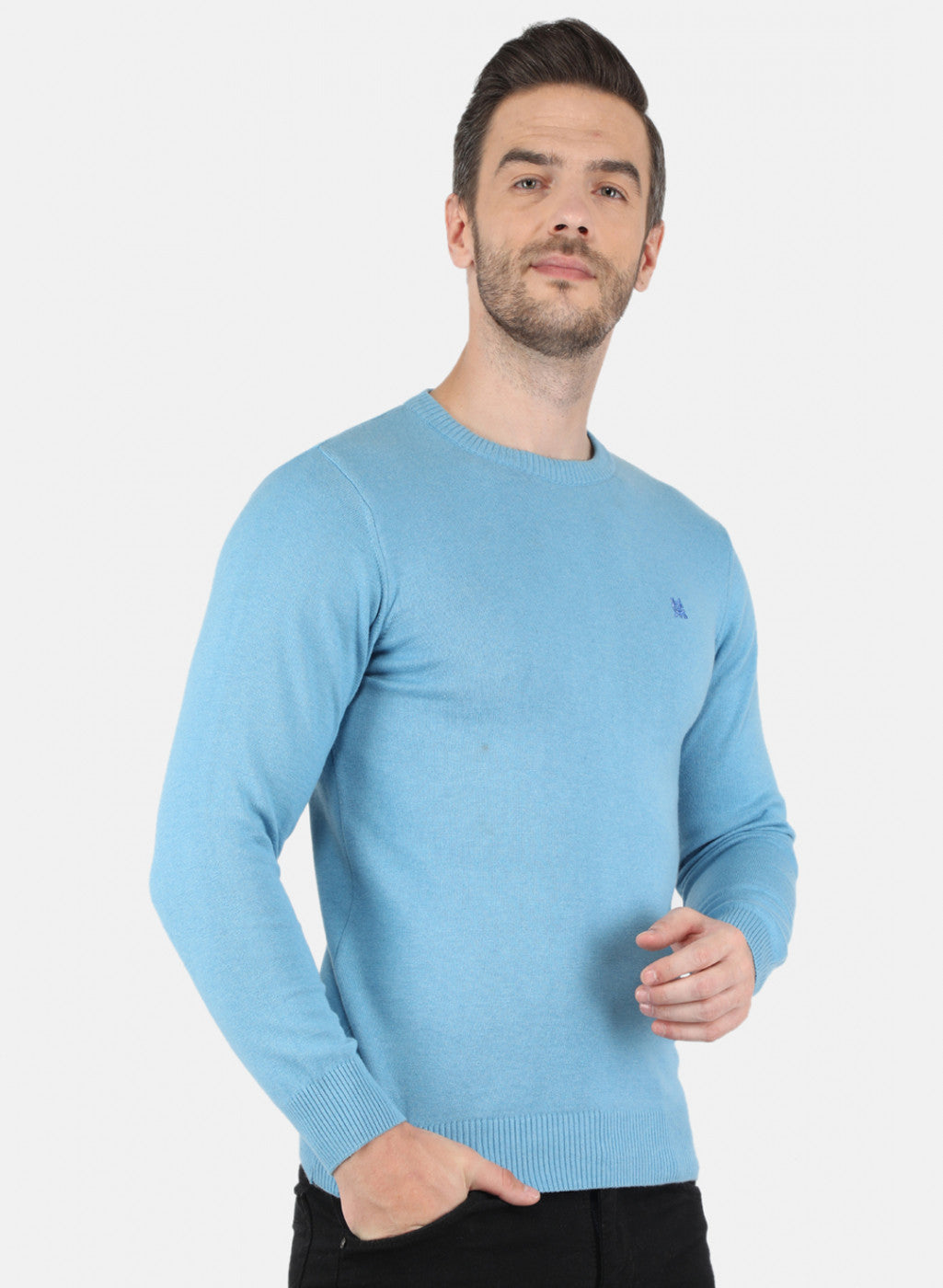 Men Sky Blue Solid Pullover