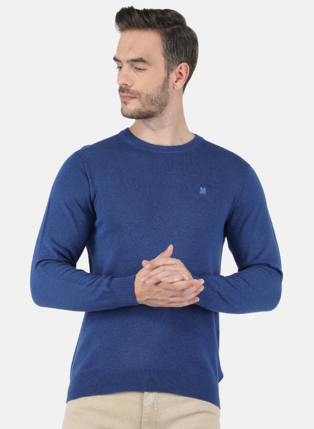 Men Blue Solid Pullover