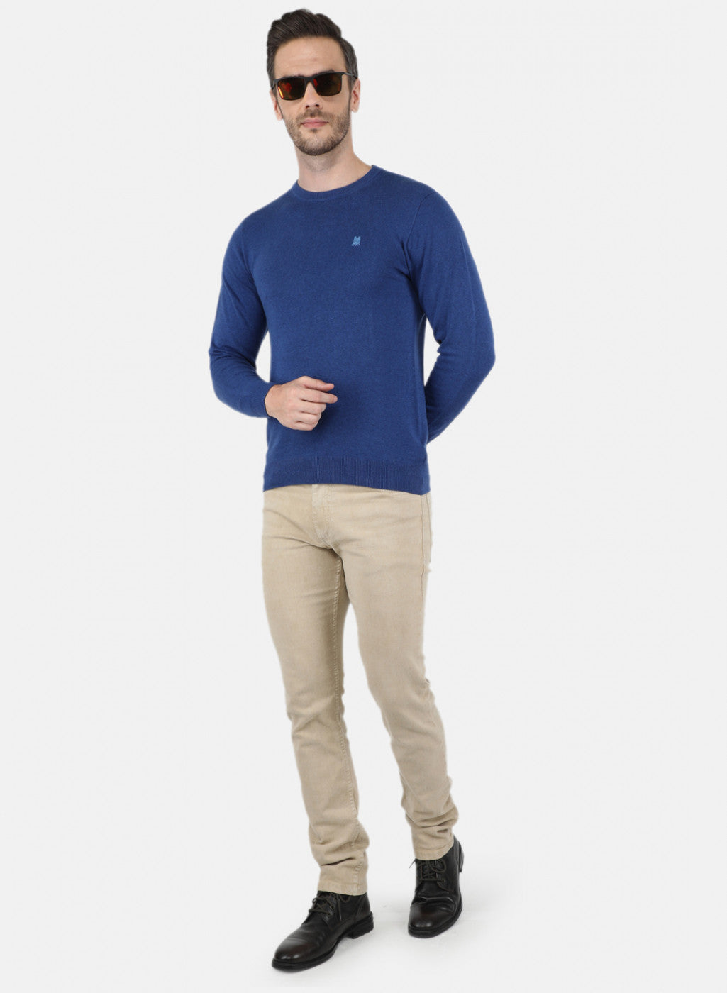 Men Blue Solid Pullover