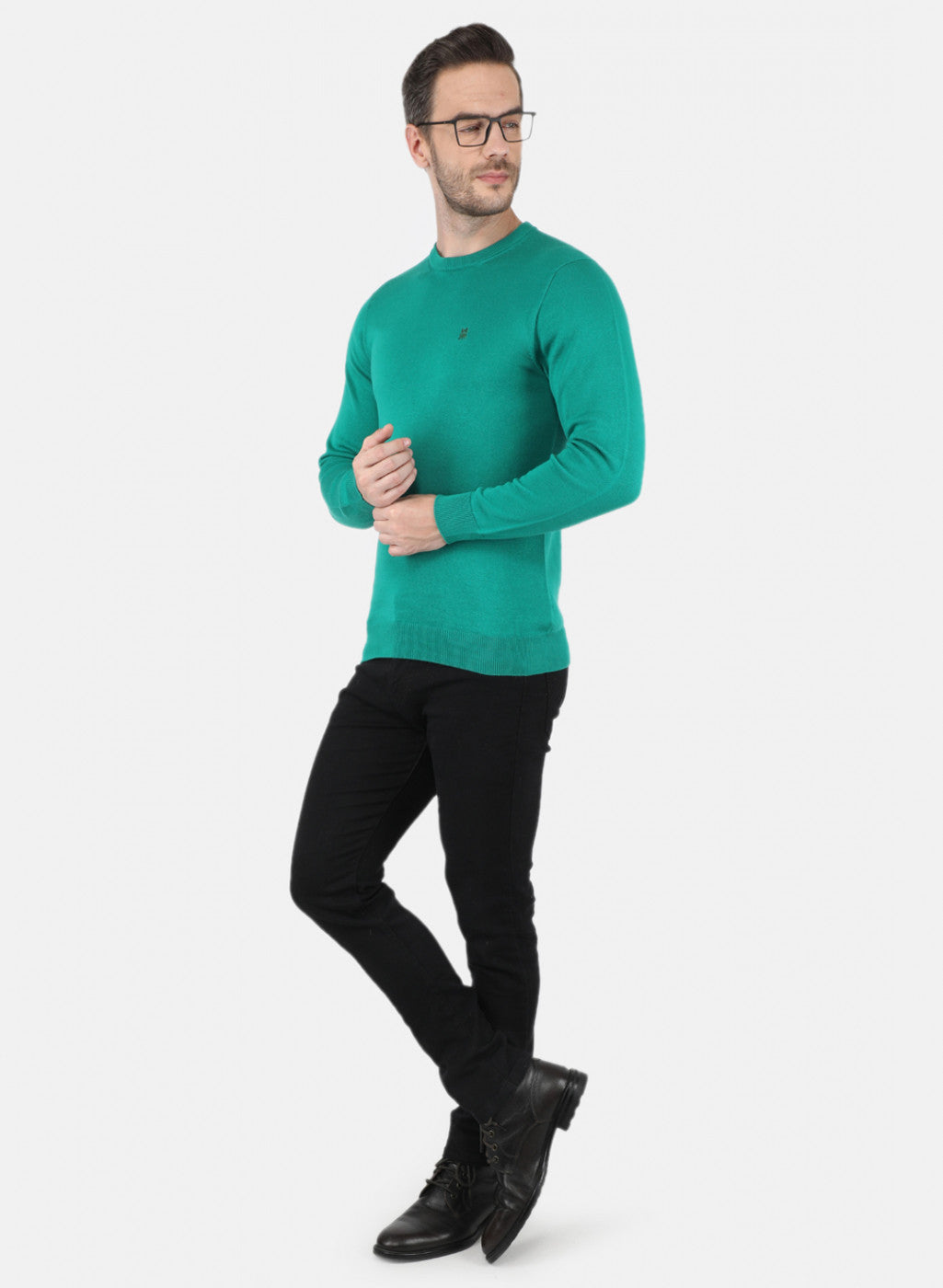 Men Sea Green Solid Pullover