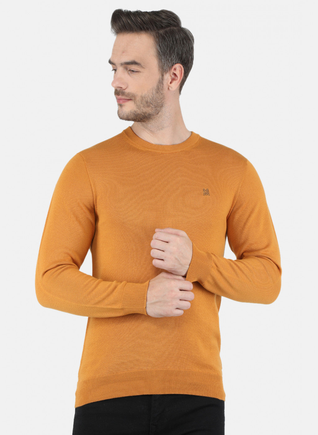 Men Mustard Solid Pullover