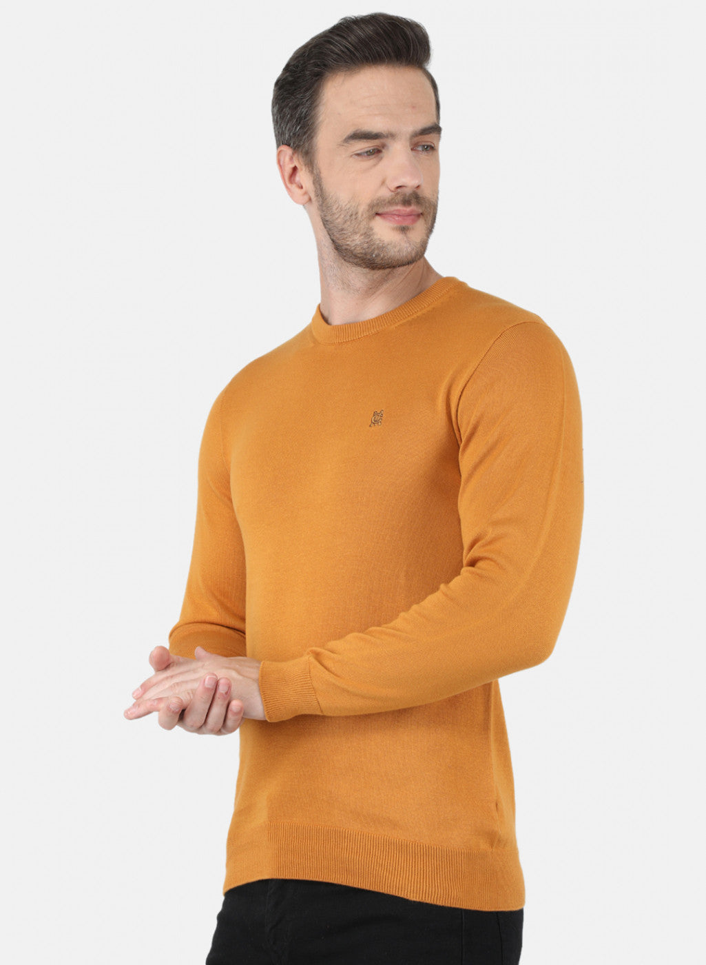 Men Mustard Solid Pullover