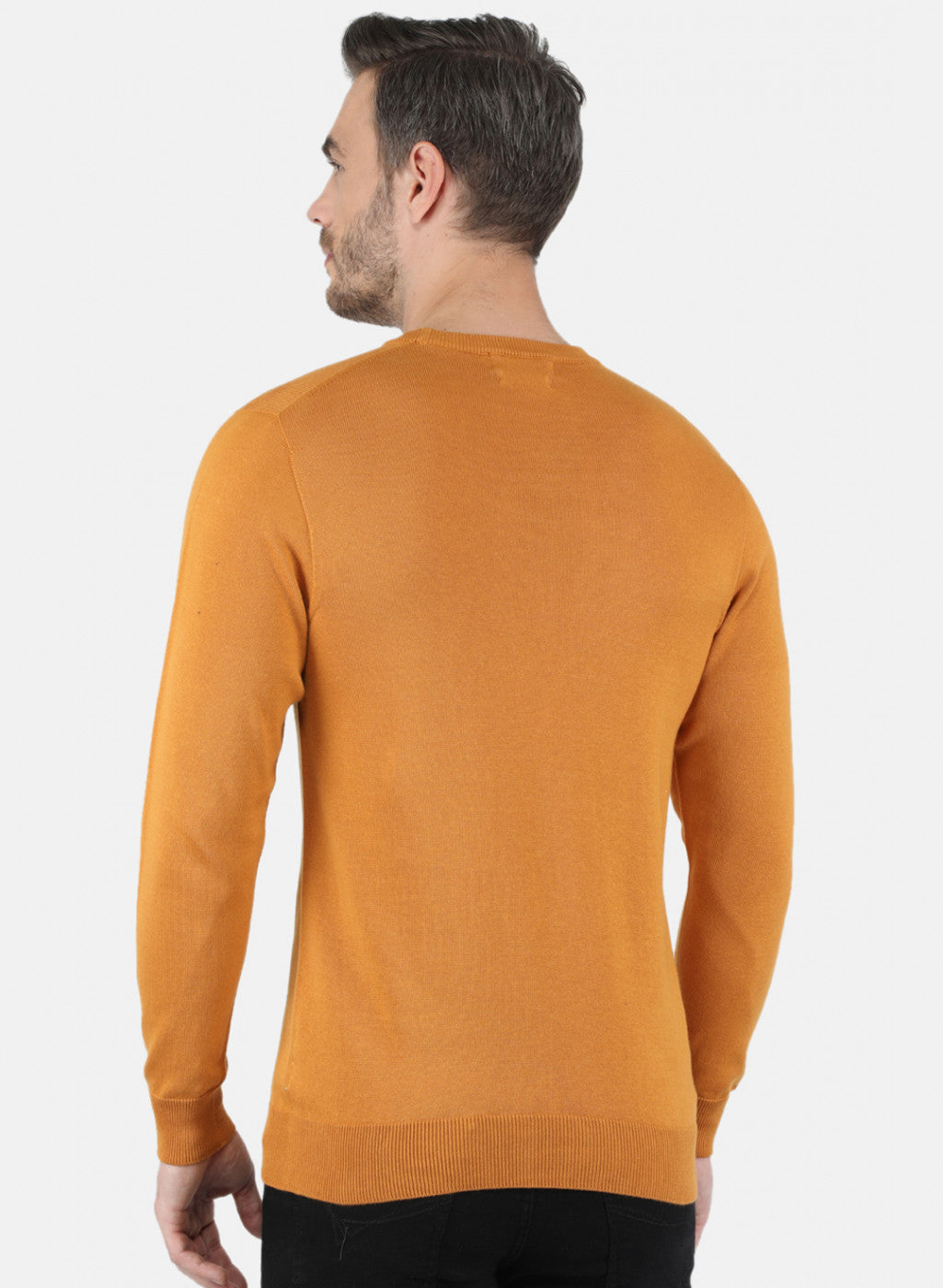 Men Mustard Solid Pullover