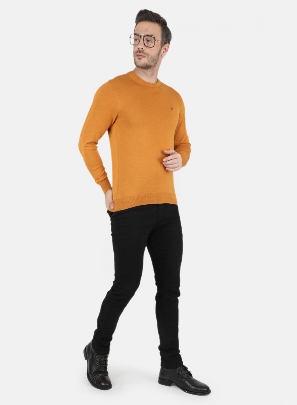 Men Mustard Solid Pullover