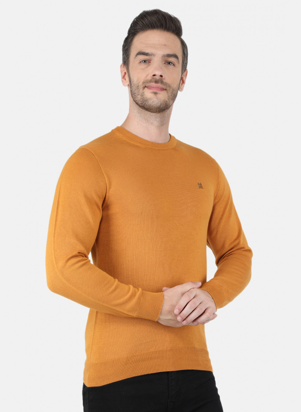 Men Mustard Solid Pullover