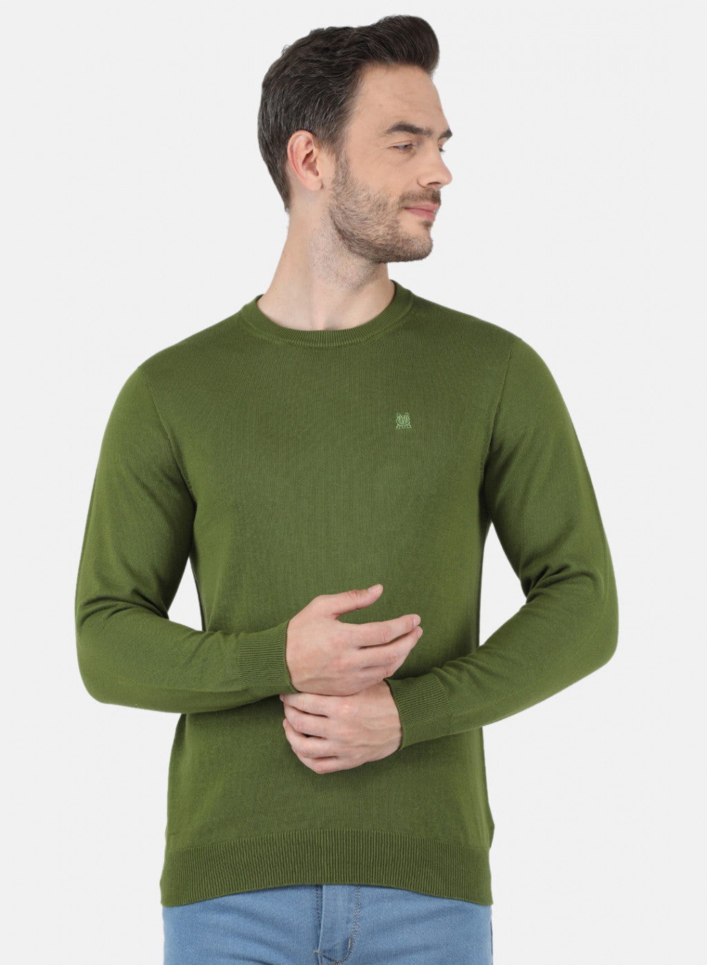 Men Olive Solid Pullover