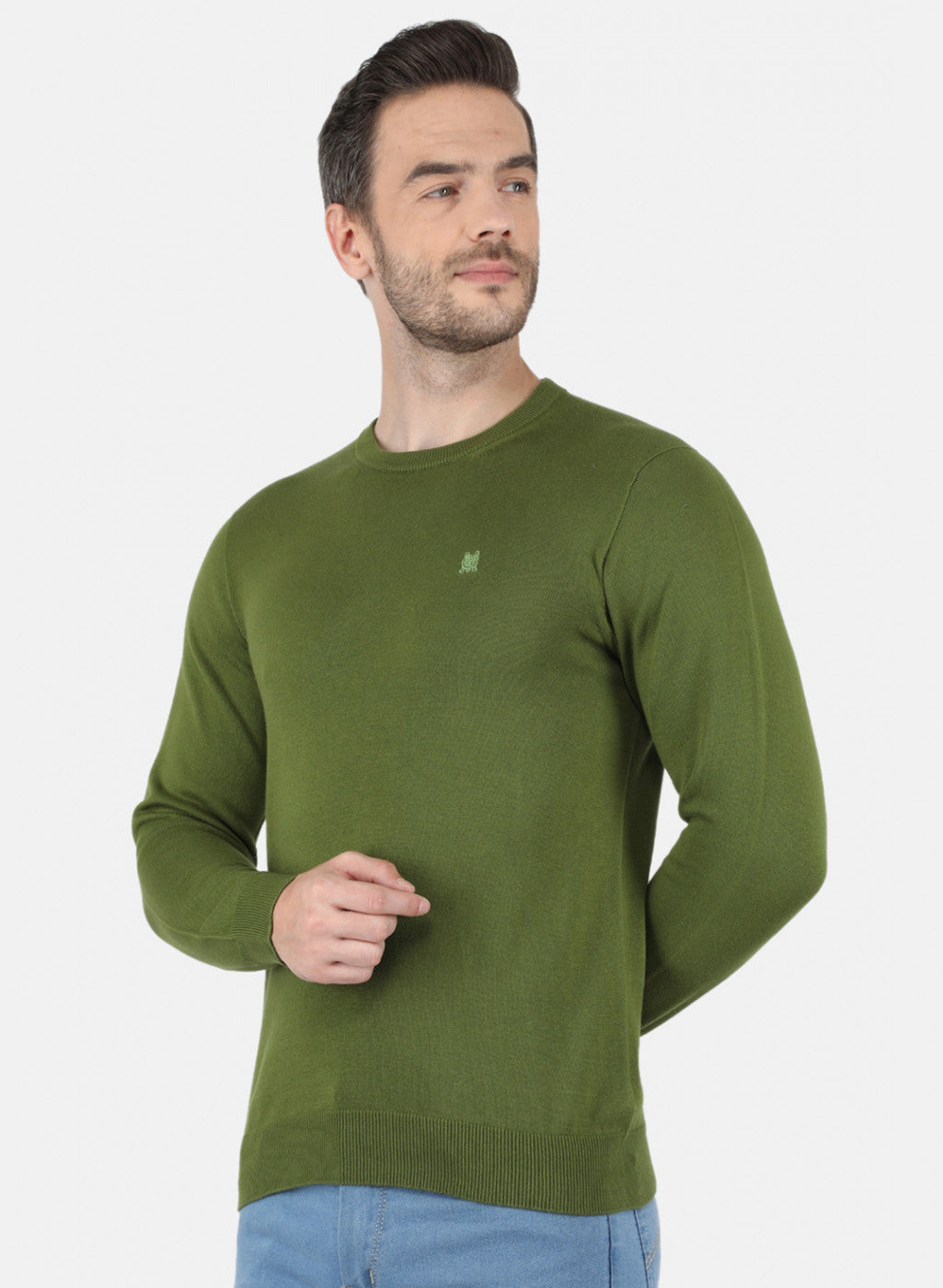 Men Olive Solid Pullover