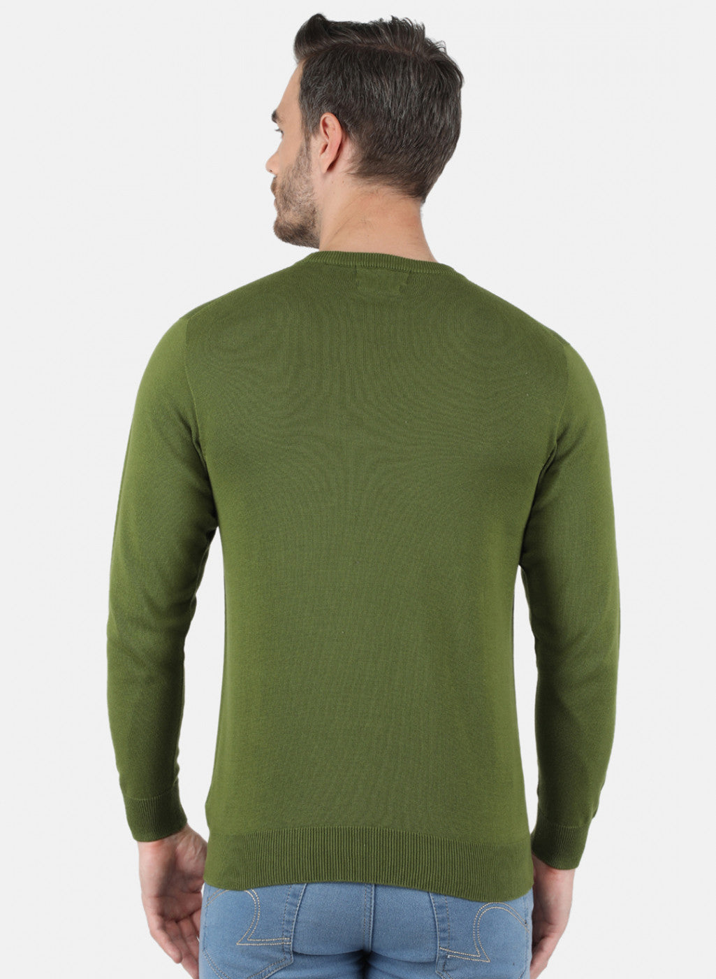 Men Olive Solid Pullover