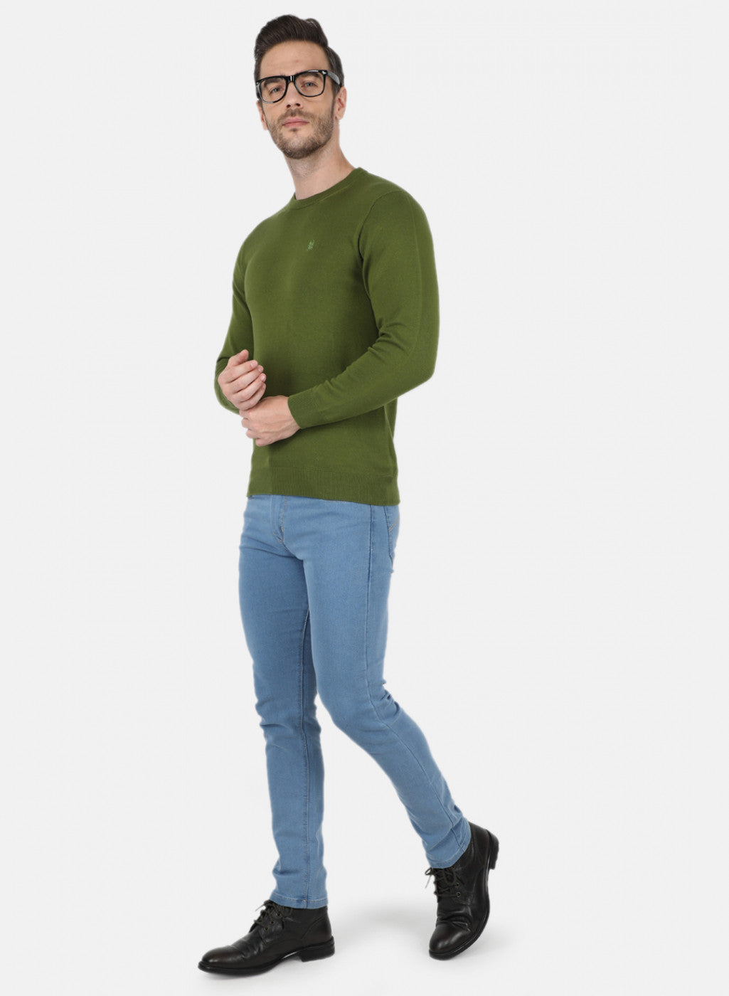 Men Olive Solid Pullover