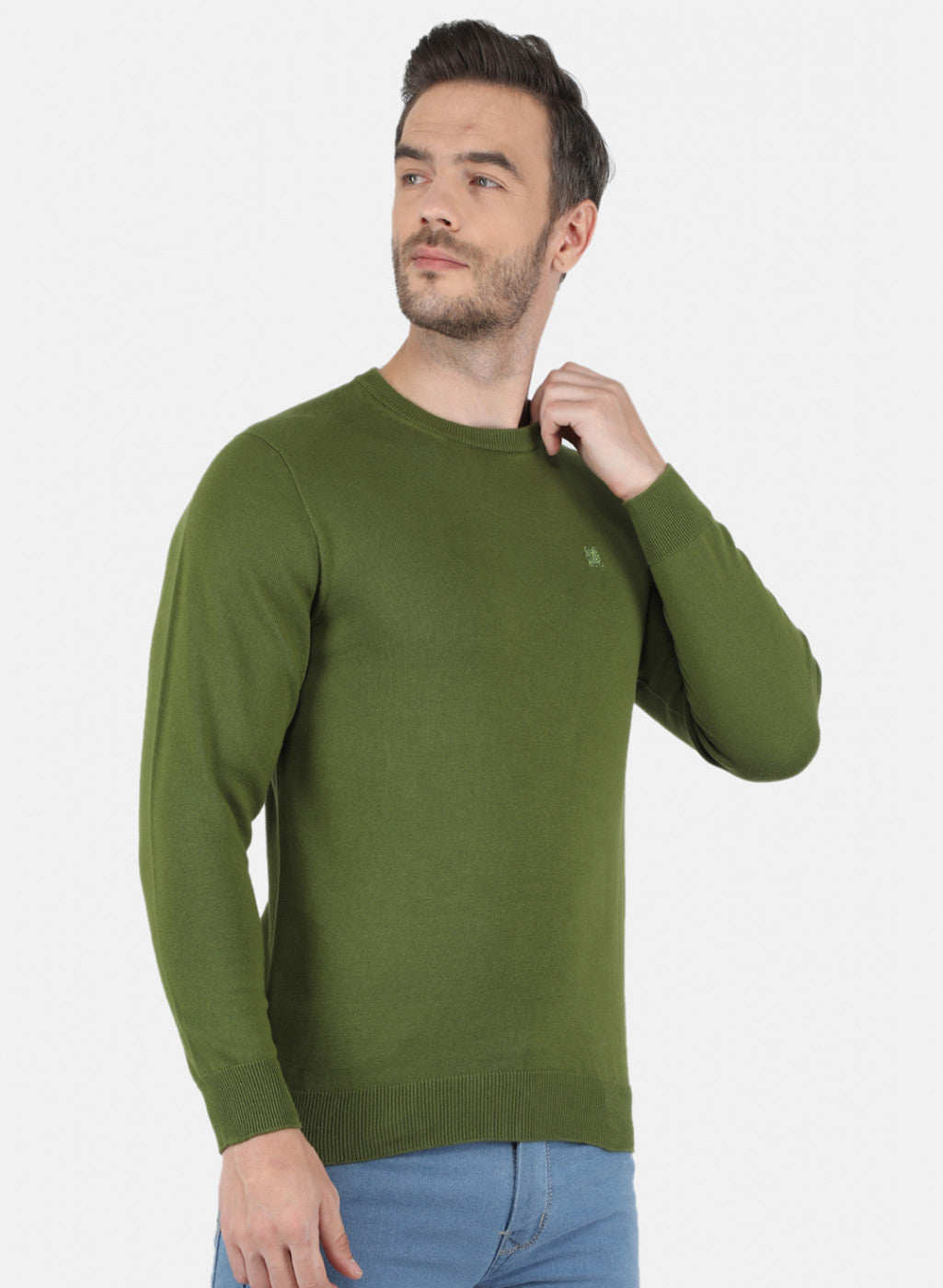 Men Olive Solid Pullover