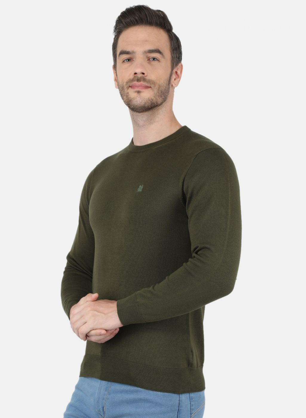 Men Olive Solid Sweater