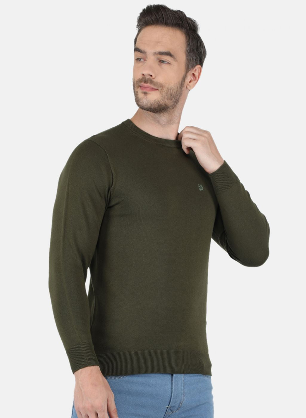 Men Olive Solid Sweater