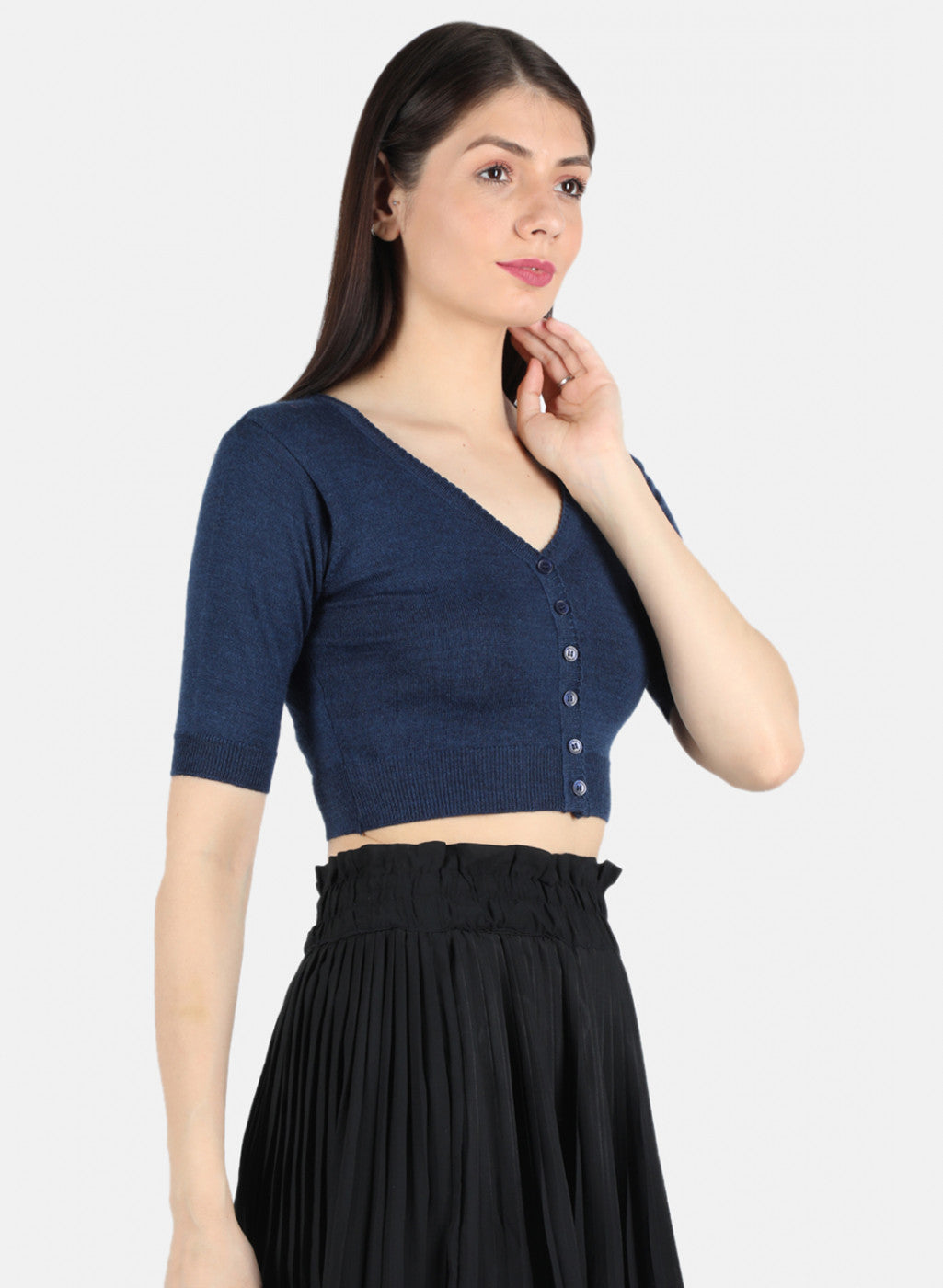 Women Navy Blue Solid Blouse