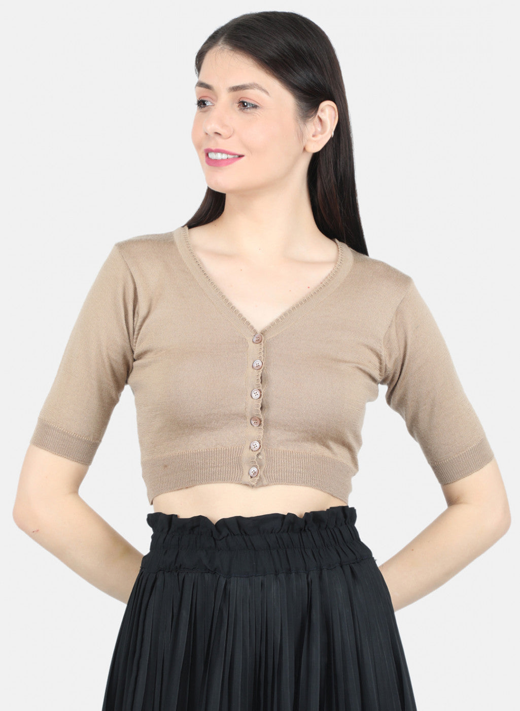 Women Beige Solid Blouse