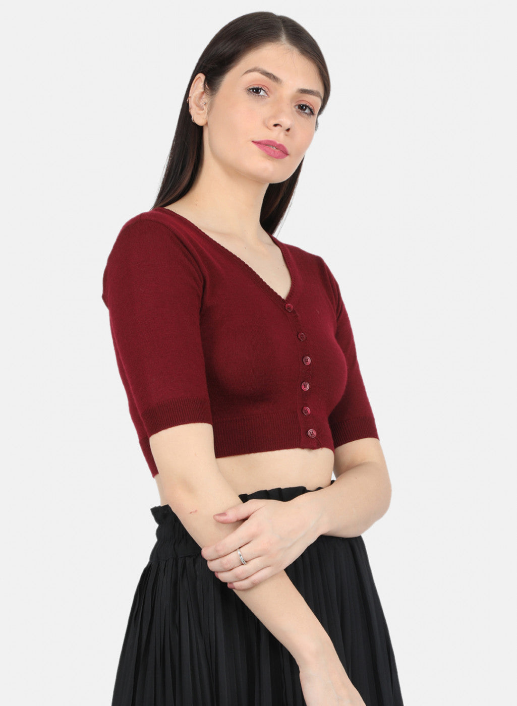 Women Dark Maroon Solid Blouse