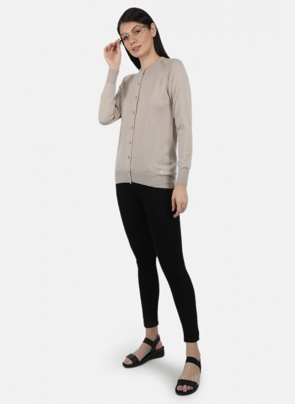 Women Beige Solid Cardigan