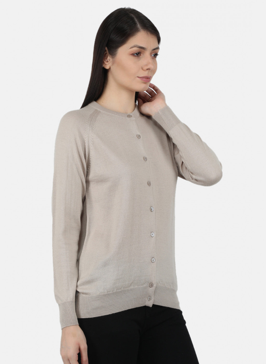 Women Beige Solid Cardigan