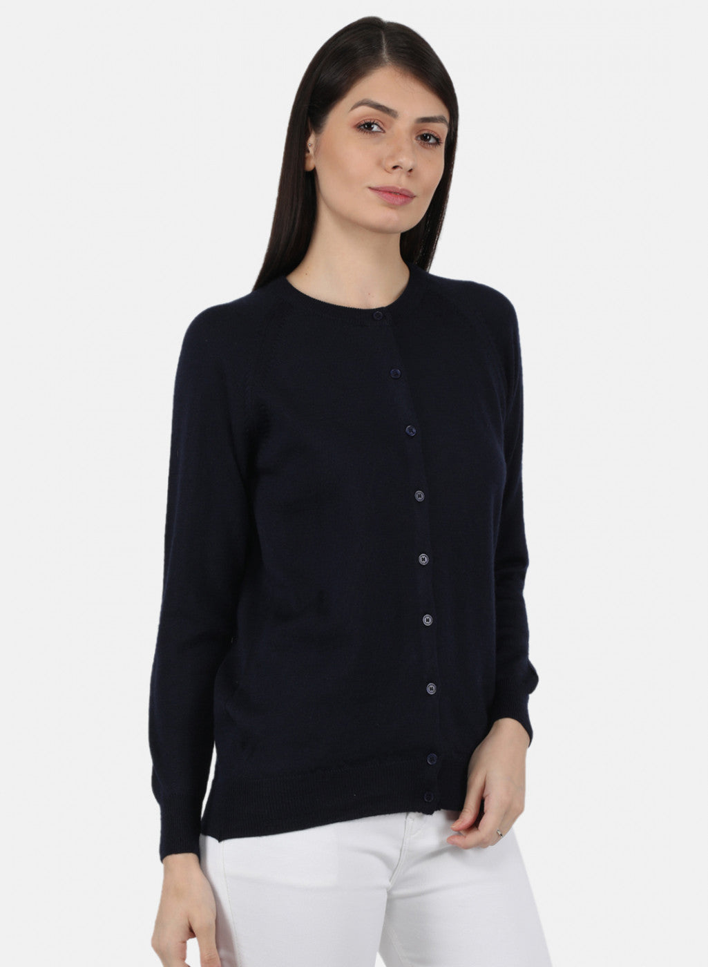 Women Navy Blue Solid Cardigan