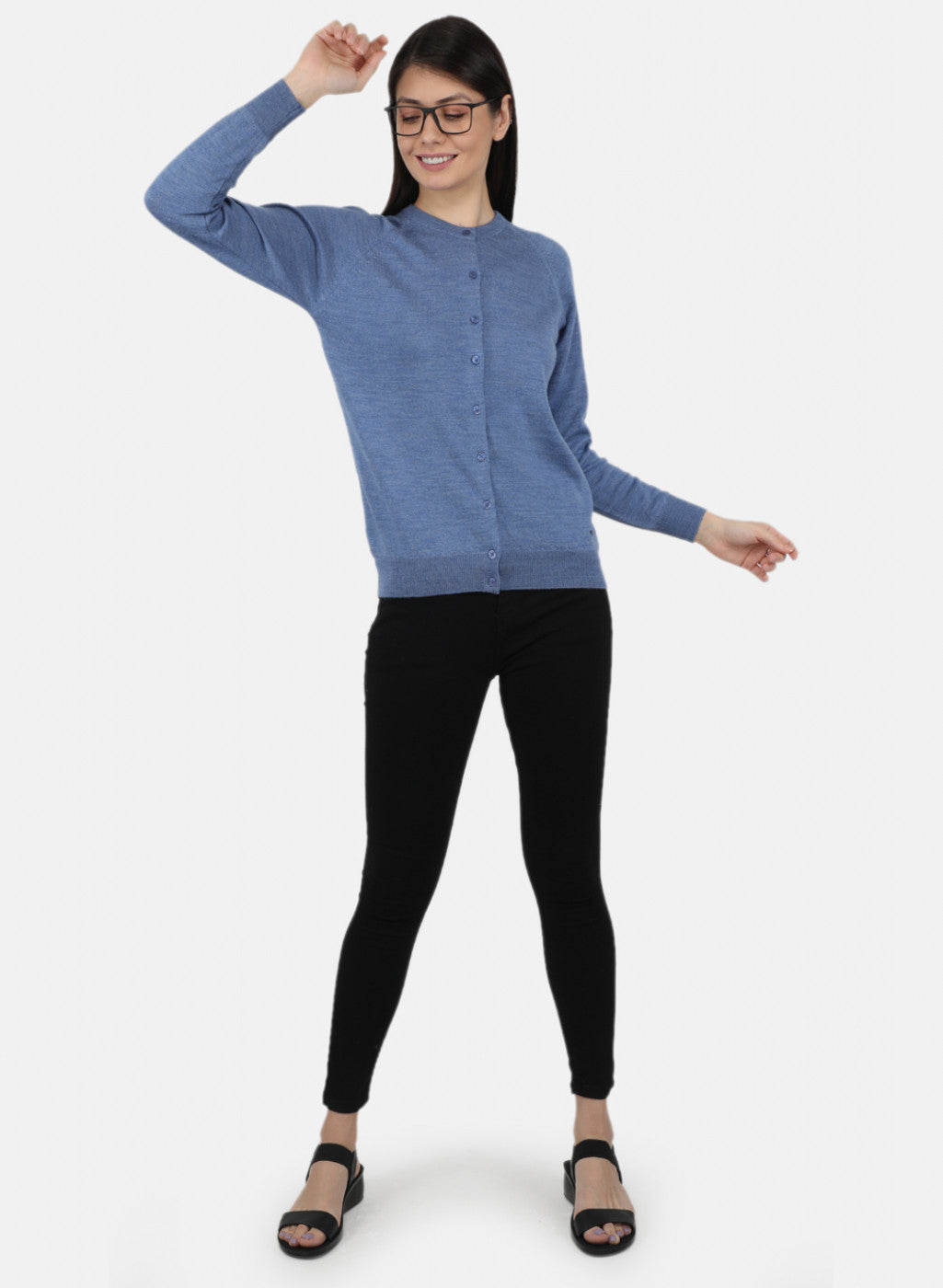 Women Blue Solid Cardigan