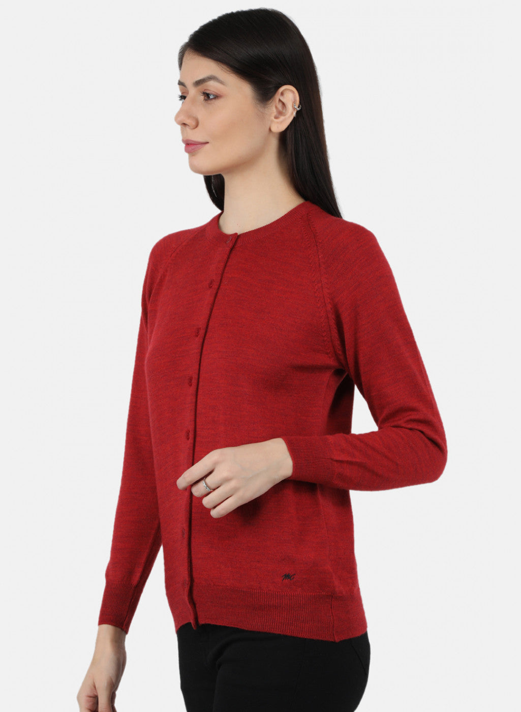 Women Red Solid Cardigan