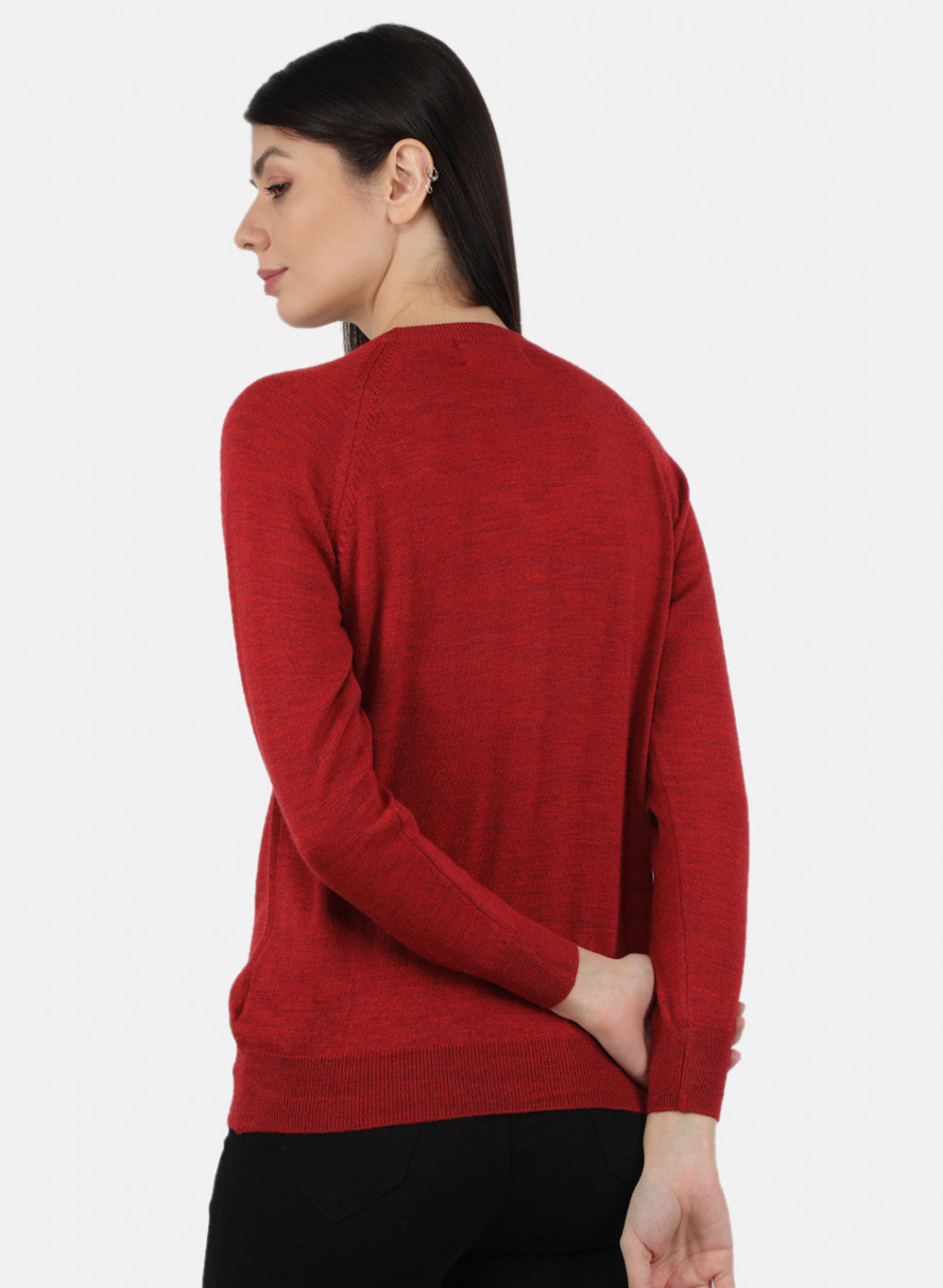 Women Red Solid Cardigan