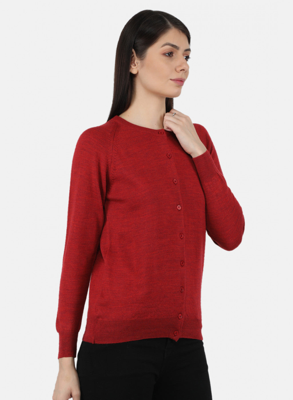 Women Red Solid Cardigan