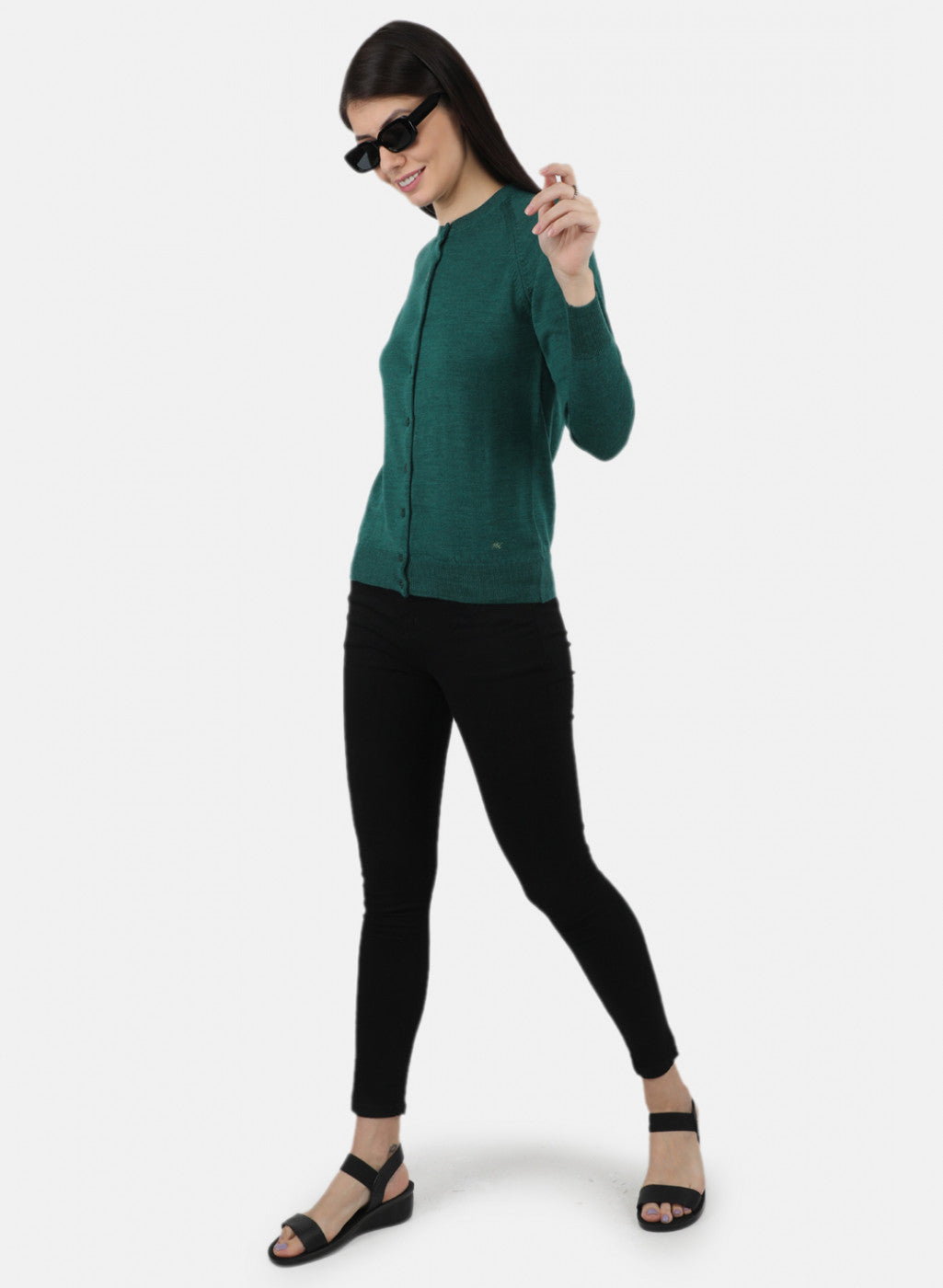 Women Green Solid Cardigan