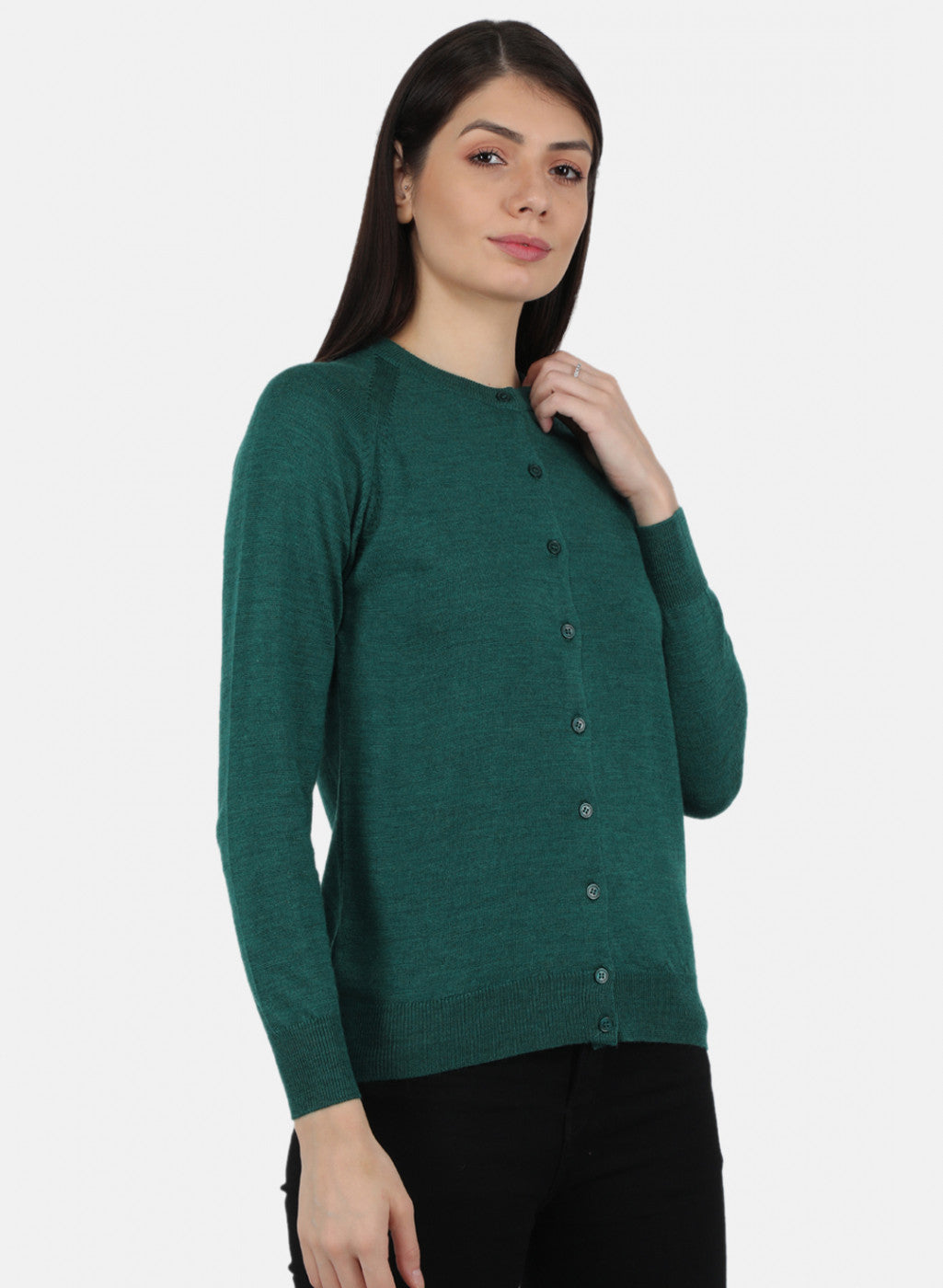 Women Green Solid Cardigan