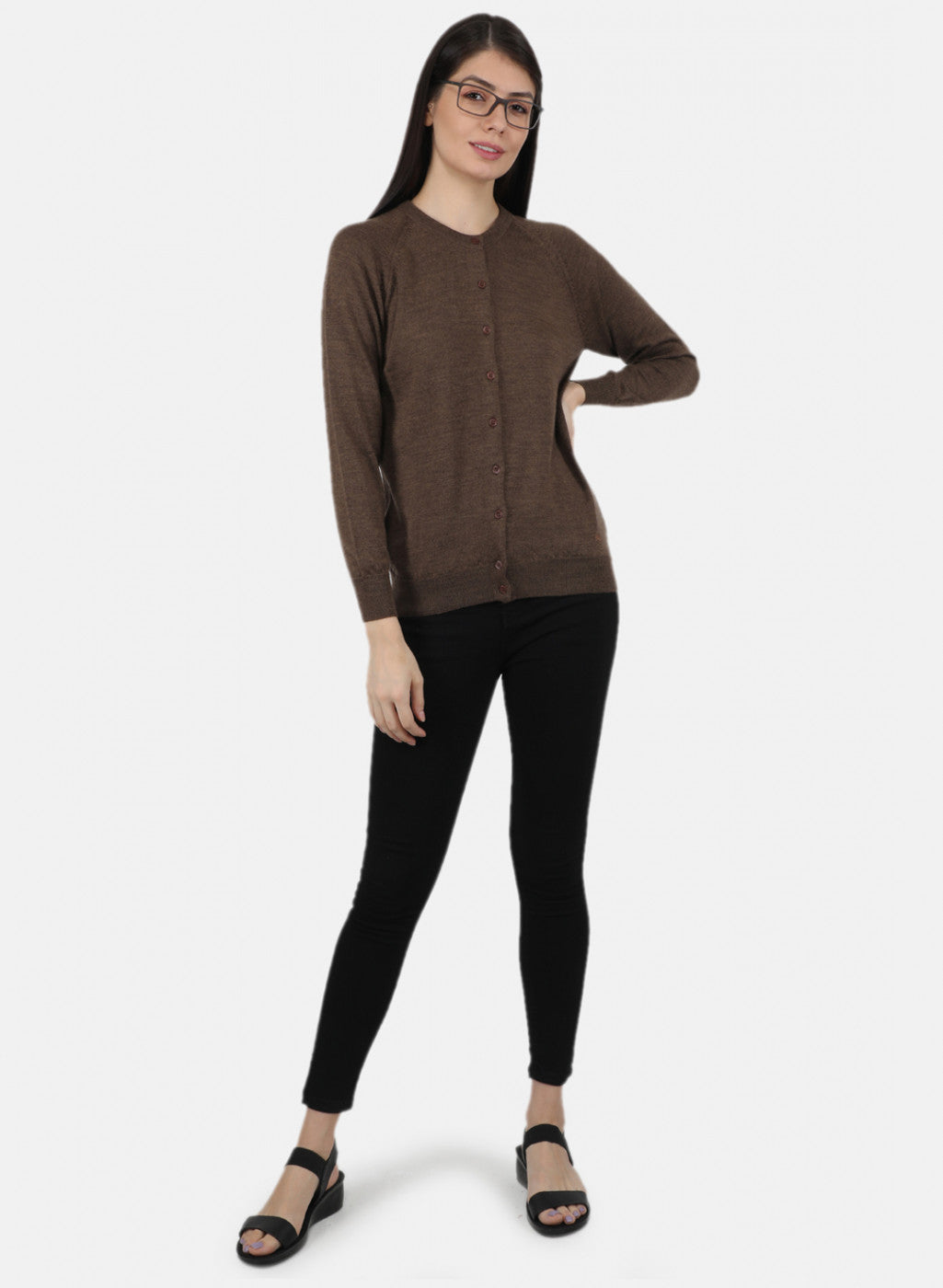 Women Brown Solid Cardigan