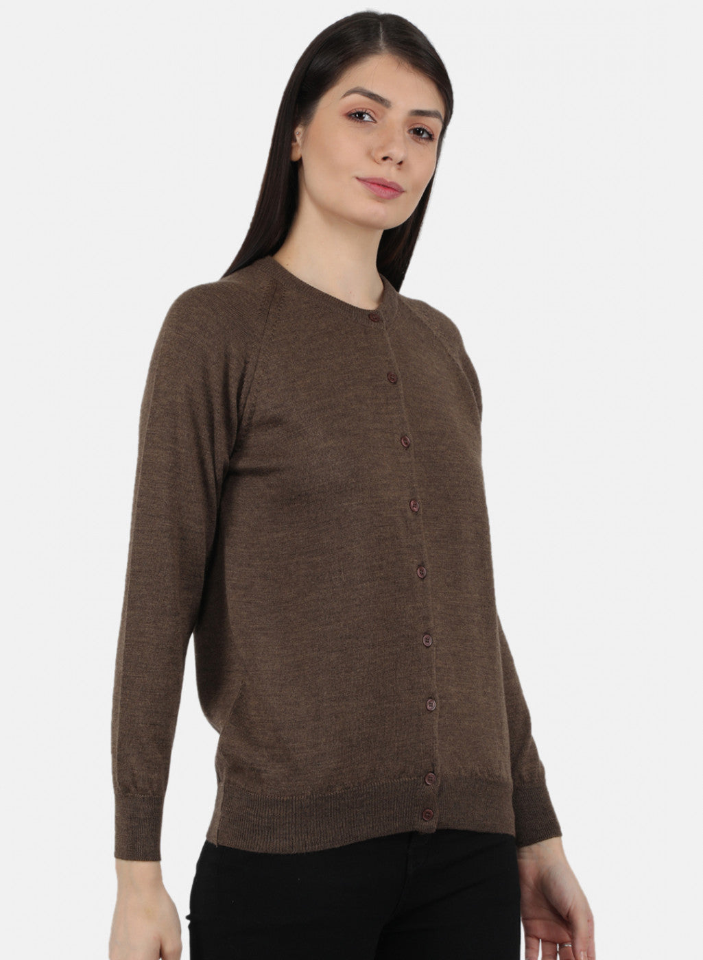 Women Brown Solid Cardigan