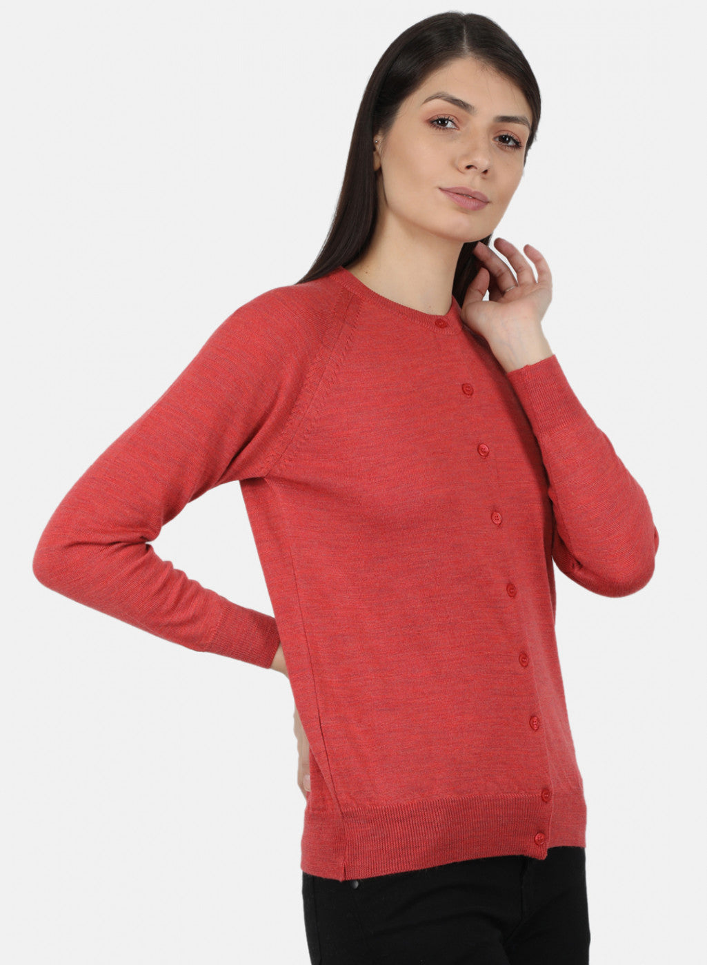 Women Red Solid Cardigan