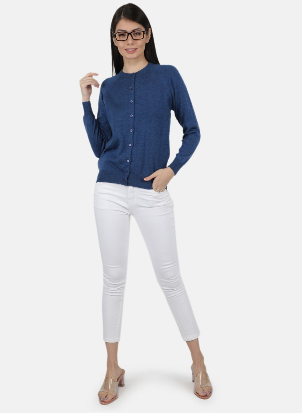 Women Blue Solid Cardigan