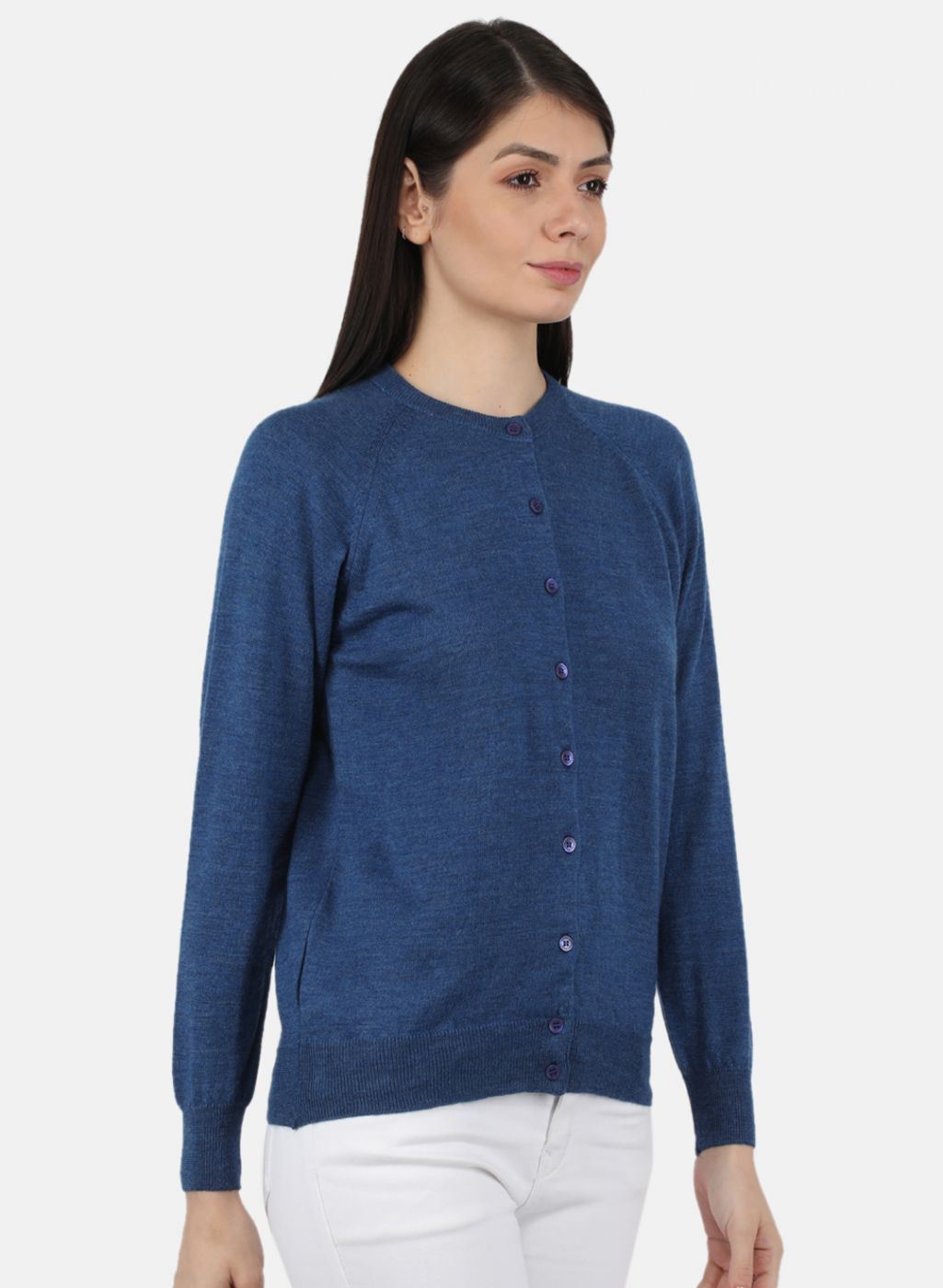 Women Blue Solid Cardigan