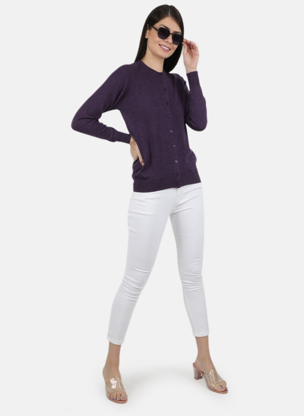 Women Purple Solid Cardigan