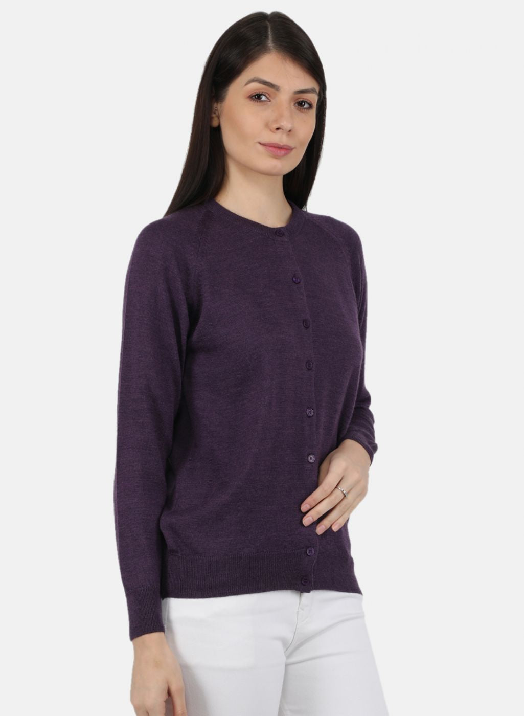 Women Purple Solid Cardigan