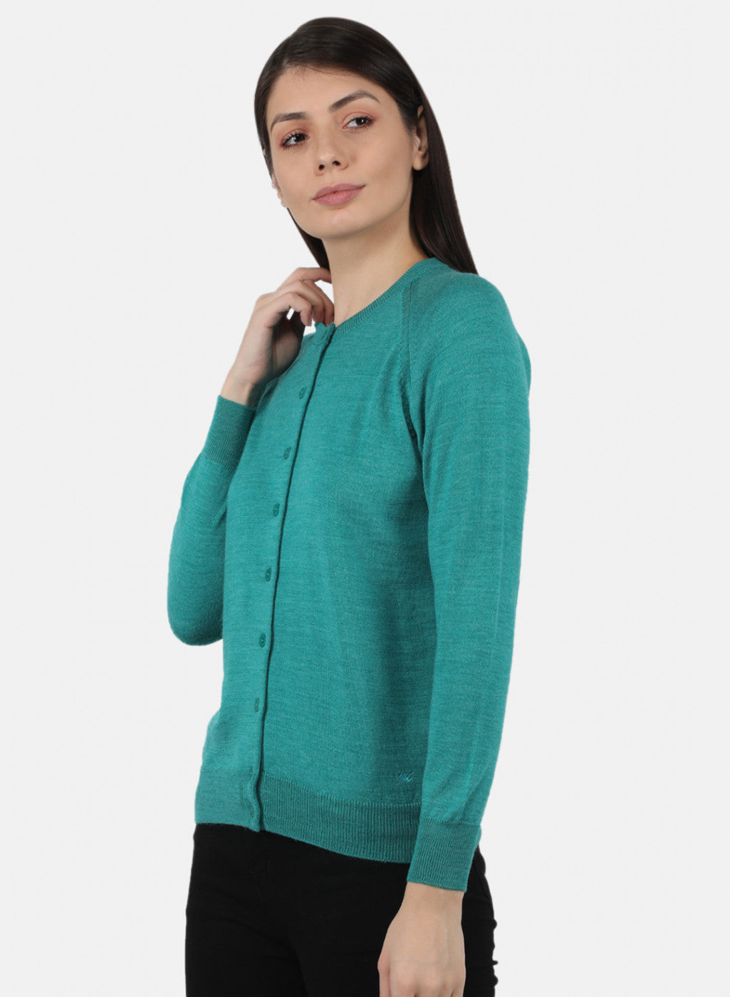 Women Aqua Green Solid Cardigan