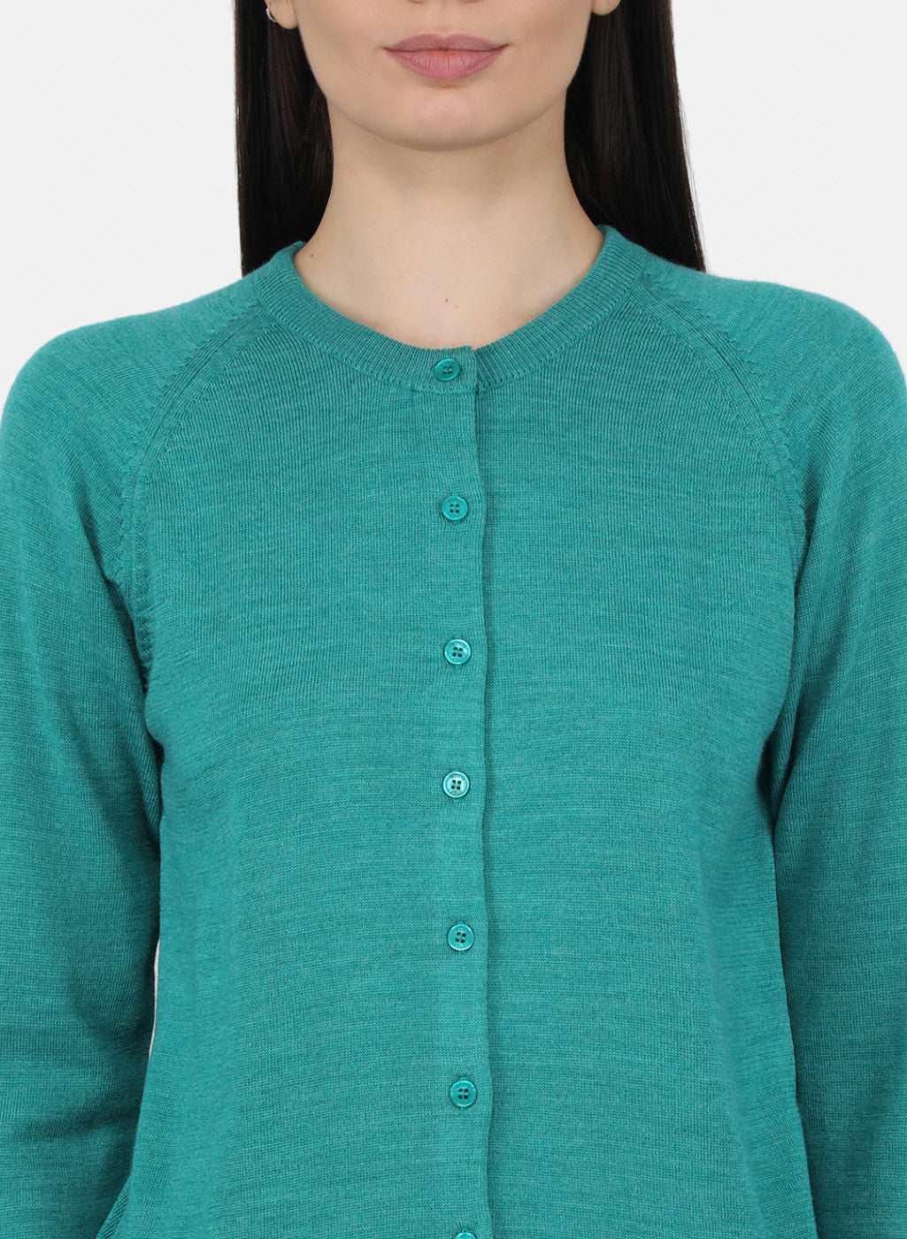 Women Aqua Green Solid Cardigan