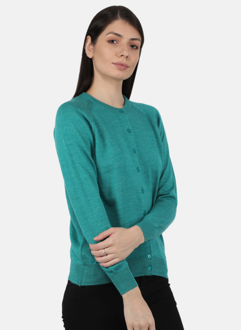 Women Aqua Green Solid Cardigan