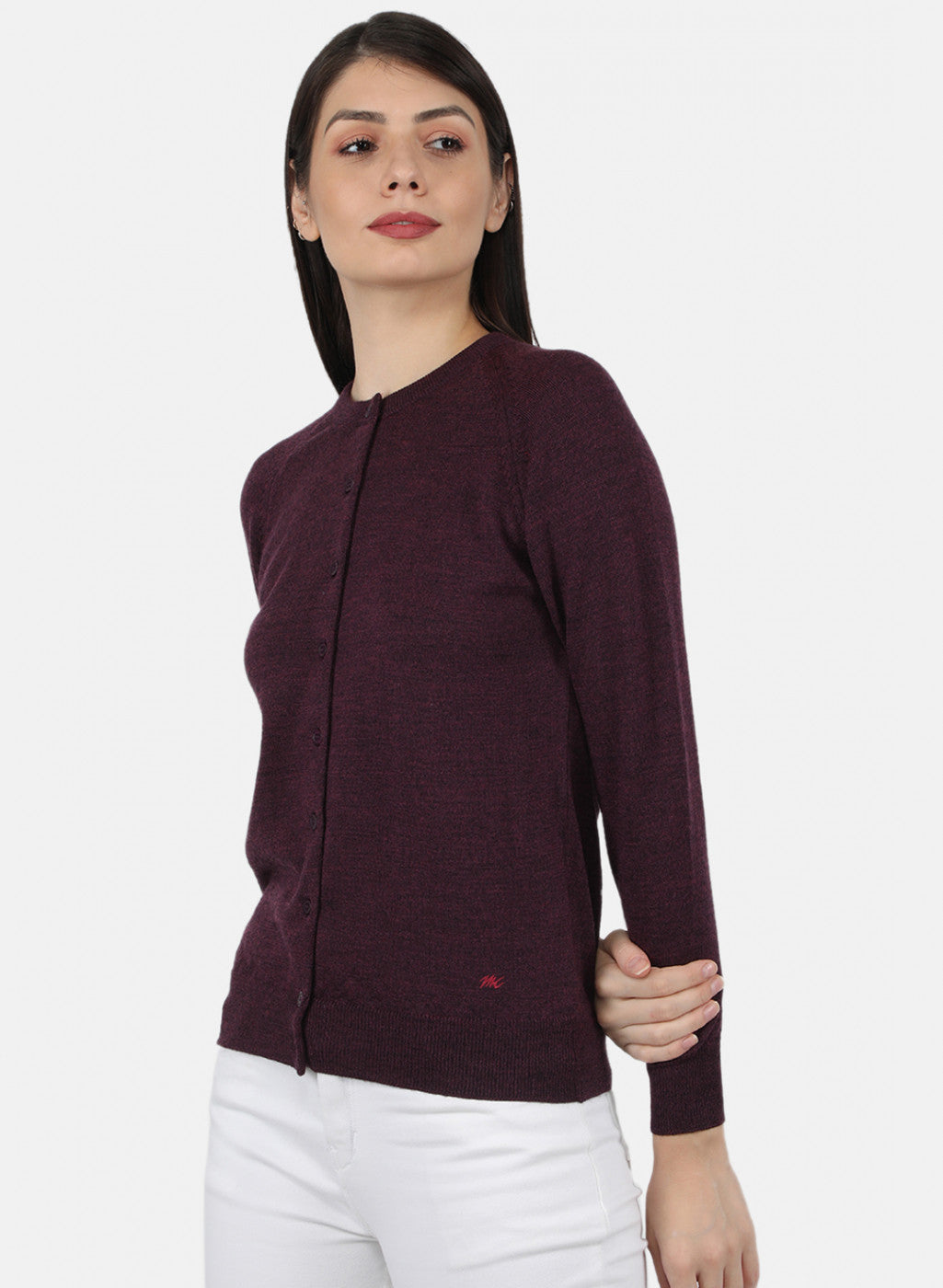 Women Maroon Solid Cardigan