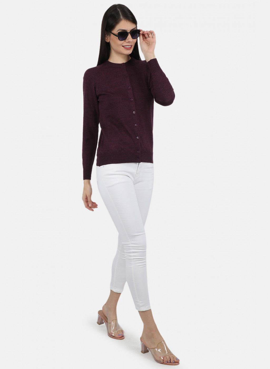 Women Maroon Solid Cardigan