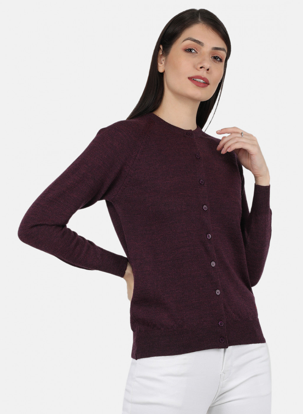 Women Maroon Solid Cardigan