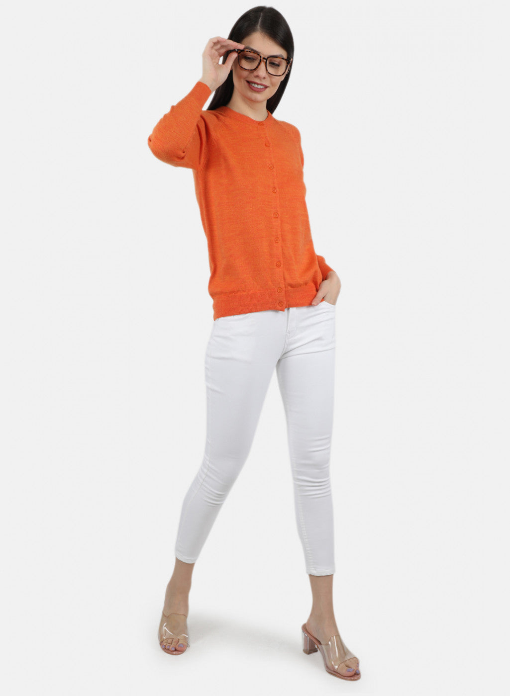 Women Orange Solid Cardigan