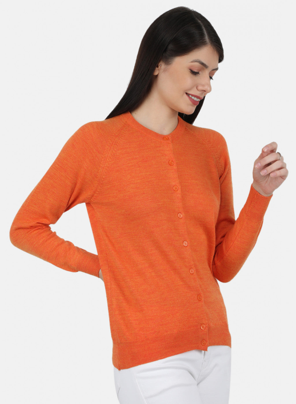 Women Orange Solid Cardigan