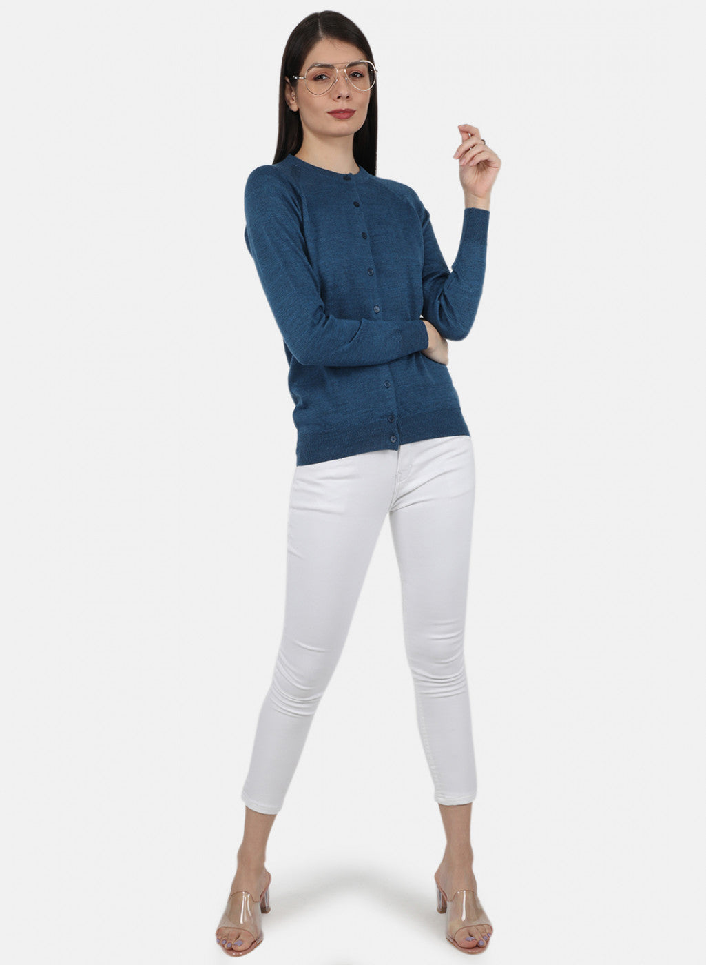 Women Blue Solid Cardigan