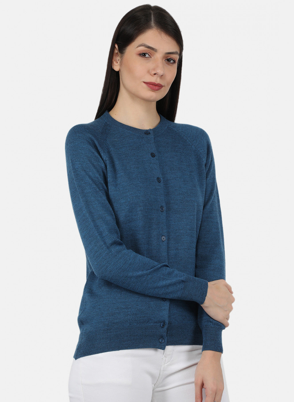 Women Blue Solid Cardigan