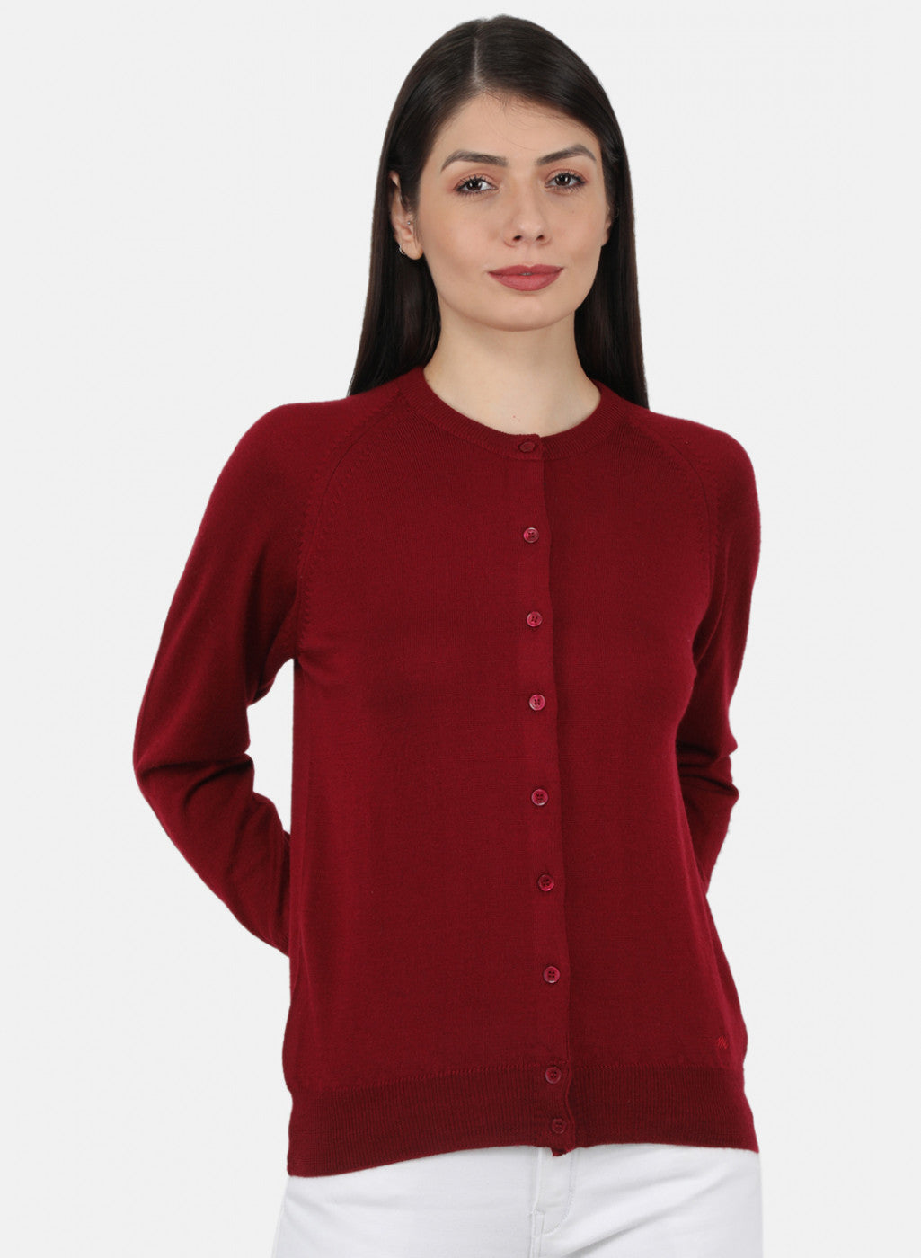 Women Maroon Solid Cardigan